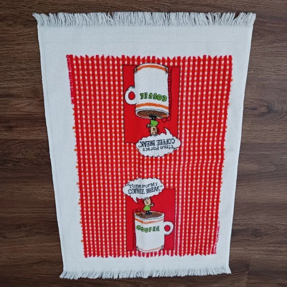 Vtg Time For My Coffee Break Dishtowel‎ Cartoon Red Leshner American Greetings